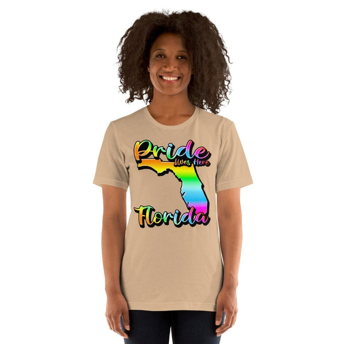 Pride Lives Here - Florida- State Design Unisex t-shirt - The Dude Abides - T-Shirt - absurd humor - florida - Gay Pride Month