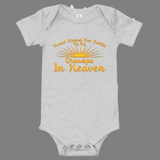 Hand Picked For Earth By My Grandpa In Heaven Design Gray Baby short sleeve one piece - The Dude Abides - Baby Clothing