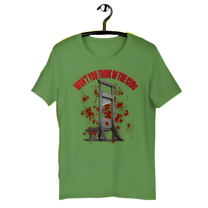 Won't You Think Of The CEOs - The Dude Abides - T-shirt - blood - capitalism - capitalists - Leaf Green