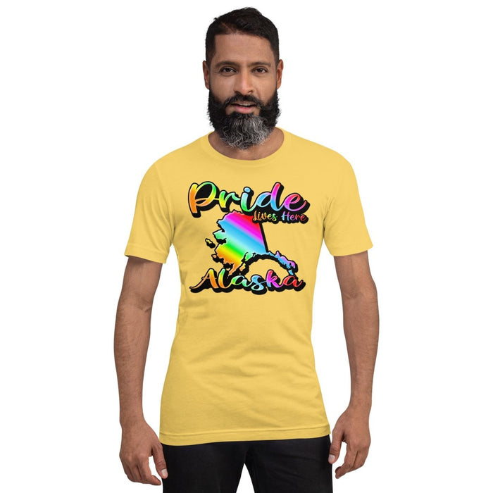 Alaska State Shape - Pride Lives Here Design Unisex t-shirt - The Dude Abides - T-Shirt - Birthday Gift - boyfriend - Celebrating diversity and inclusivity through pride-themed products