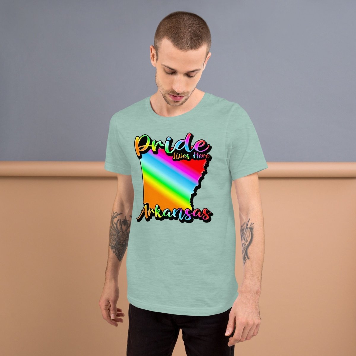 Arkansas State Shape - Pride Lives Here Design Unisex t-shirt - The Dude Abides - T-Shirt - Birthday Gift - boyfriend - Celebrating diversity and inclusivity through pride-themed products