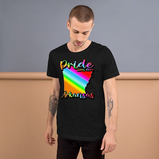 Arkansas State Shape - Pride Lives Here Design Unisex t-shirt - The Dude Abides - T-Shirt - Birthday Gift - boyfriend - Celebrating diversity and inclusivity through pride-themed products