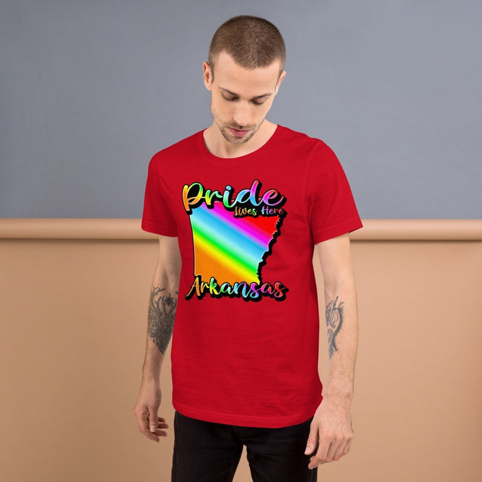 Arkansas State Shape - Pride Lives Here Design Unisex t-shirt - The Dude Abides - T-Shirt - Birthday Gift - boyfriend - Celebrating diversity and inclusivity through pride-themed products