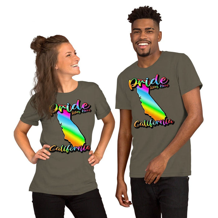 California State Shape - Pride Lives Here Design Unisex t-shirt - The Dude Abides - T-Shirt - Birthday Gift - boyfriend - Celebrating diversity and inclusivity through pride-themed products