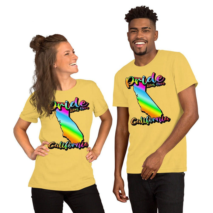 California State Shape - Pride Lives Here Design Unisex t-shirt - The Dude Abides - T-Shirt - Birthday Gift - boyfriend - Celebrating diversity and inclusivity through pride-themed products