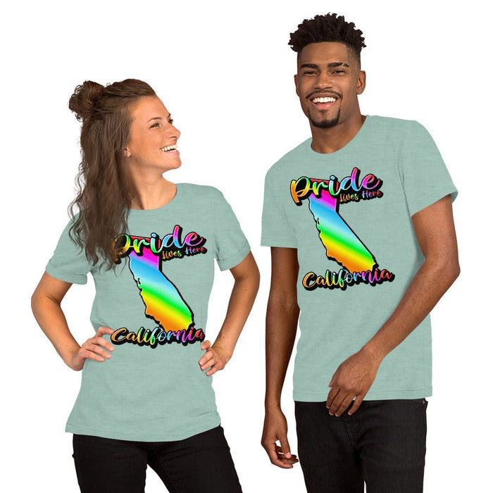 California State Shape - Pride Lives Here Design Unisex t-shirt - The Dude Abides - T-Shirt - Birthday Gift - boyfriend - Celebrating diversity and inclusivity through pride-themed products