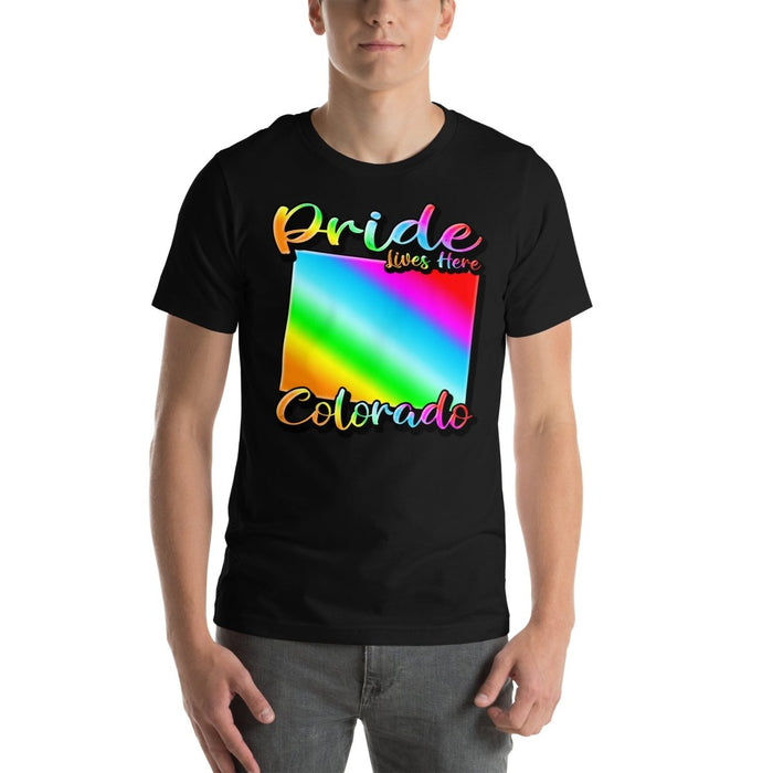 Colorado State Shape - Pride Lives Here Design Unisex t-shirt - The Dude Abides - T-Shirt - Birthday Gift - boyfriend - Celebrating diversity and inclusivity through pride-themed products