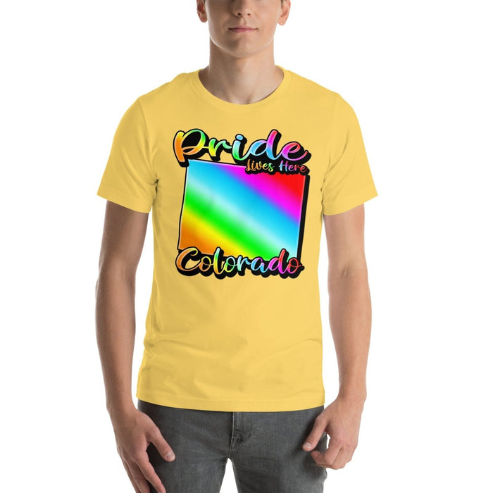 Colorado State Shape - Pride Lives Here Design Unisex t-shirt - The Dude Abides - T-Shirt - Birthday Gift - boyfriend - Celebrating diversity and inclusivity through pride-themed products