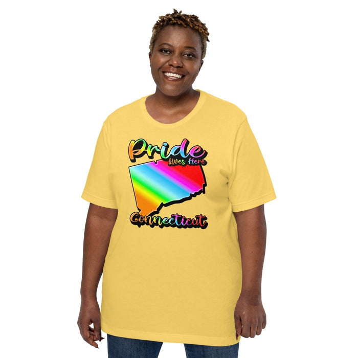 Connecticut State Shape - Pride Lives Here Design Unisex t-shirt - The Dude Abides - T-Shirt - Birthday Gift - boyfriend - Celebrating diversity and inclusivity through pride-themed products