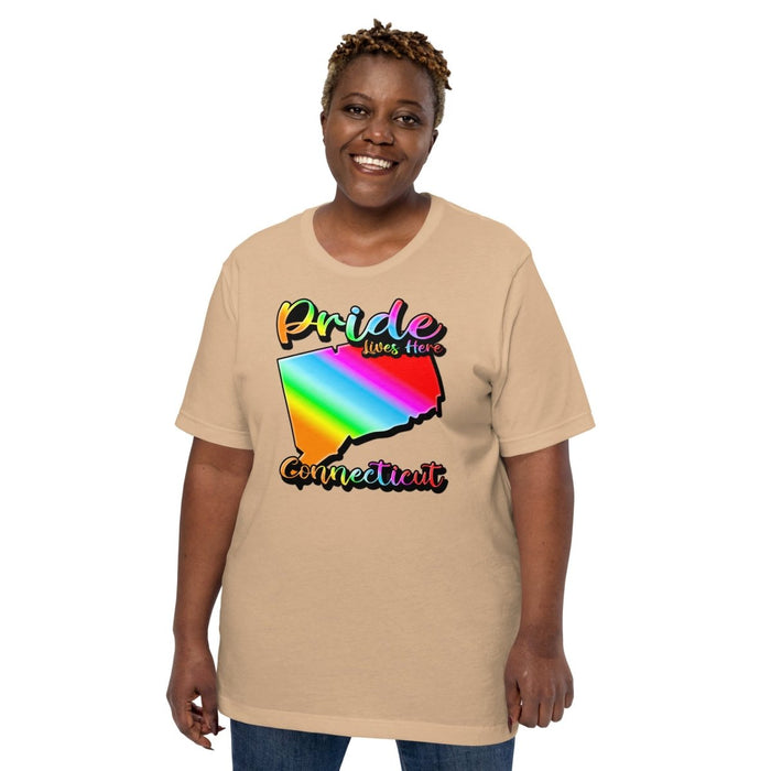 Connecticut State Shape - Pride Lives Here Design Unisex t-shirt - The Dude Abides - T-Shirt - Birthday Gift - boyfriend - Celebrating diversity and inclusivity through pride-themed products