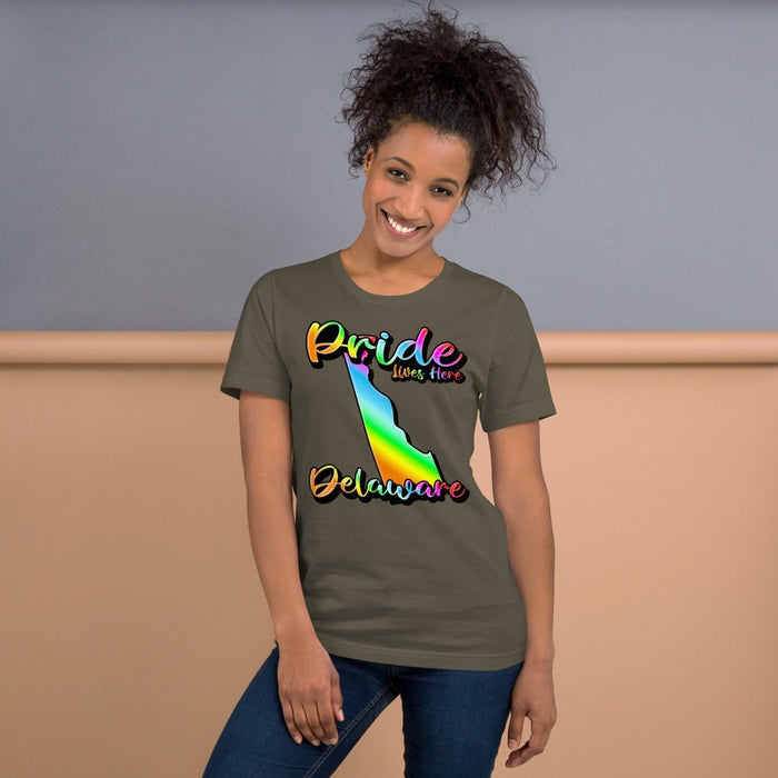 Delaware State Shape - Pride Lives Here Design Unisex t-shirt - The Dude Abides - T-Shirt - Birthday Gift - boyfriend - Celebrating diversity and inclusivity through pride-themed products