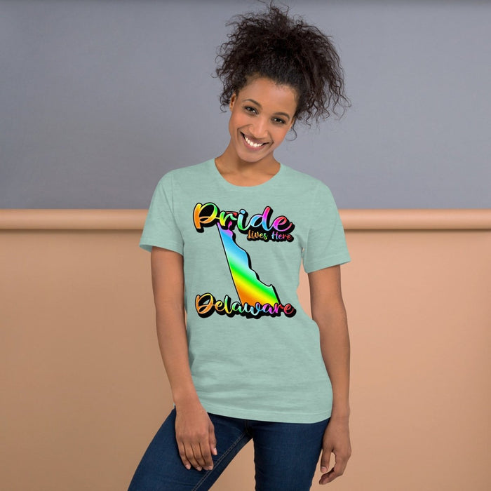 Delaware State Shape - Pride Lives Here Design Unisex t-shirt - The Dude Abides - T-Shirt - Birthday Gift - boyfriend - Celebrating diversity and inclusivity through pride-themed products