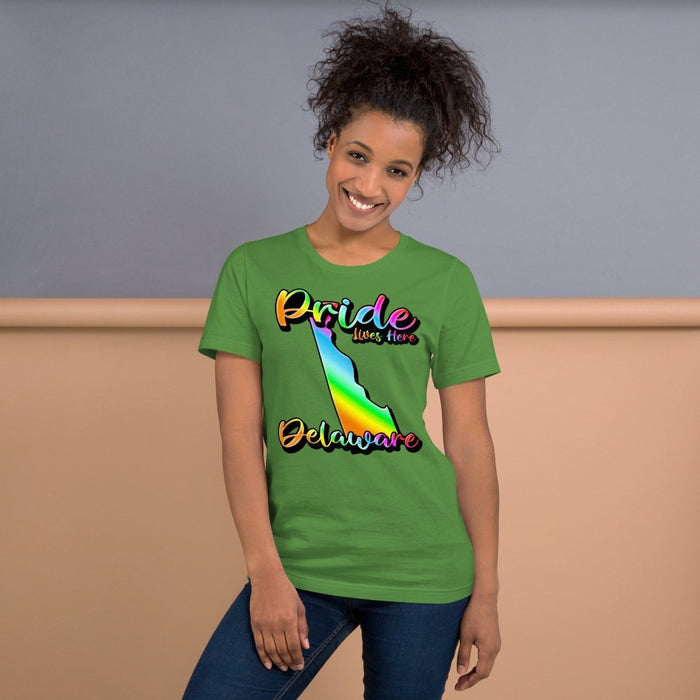 Delaware State Shape - Pride Lives Here Design Unisex t-shirt - The Dude Abides - T-Shirt - Birthday Gift - boyfriend - Celebrating diversity and inclusivity through pride-themed products