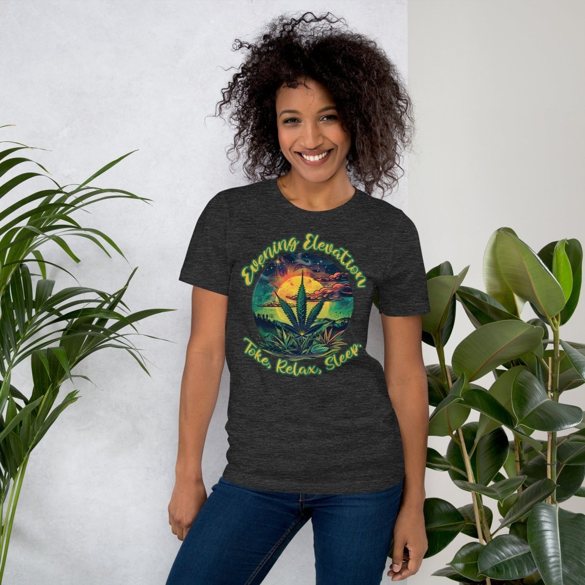 Evening Elevation - Toke, Relax, Sleep. design Unisex t-shirt - The Dude Abides - T-Shirt - Cannabis culture - Cannabis enthusiasts - Cannabis lifestyle