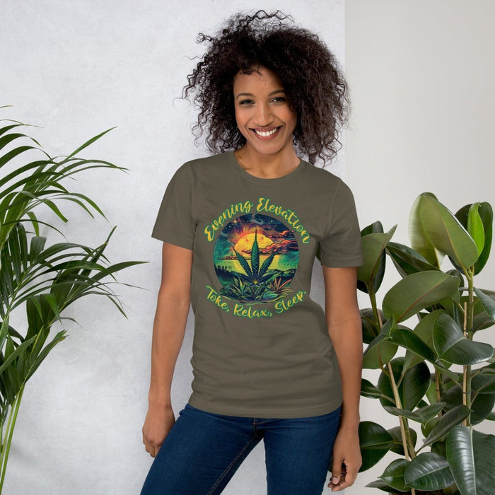 Evening Elevation - Toke, Relax, Sleep. design Unisex t-shirt - The Dude Abides - T-Shirt - Cannabis culture - Cannabis enthusiasts - Cannabis lifestyle