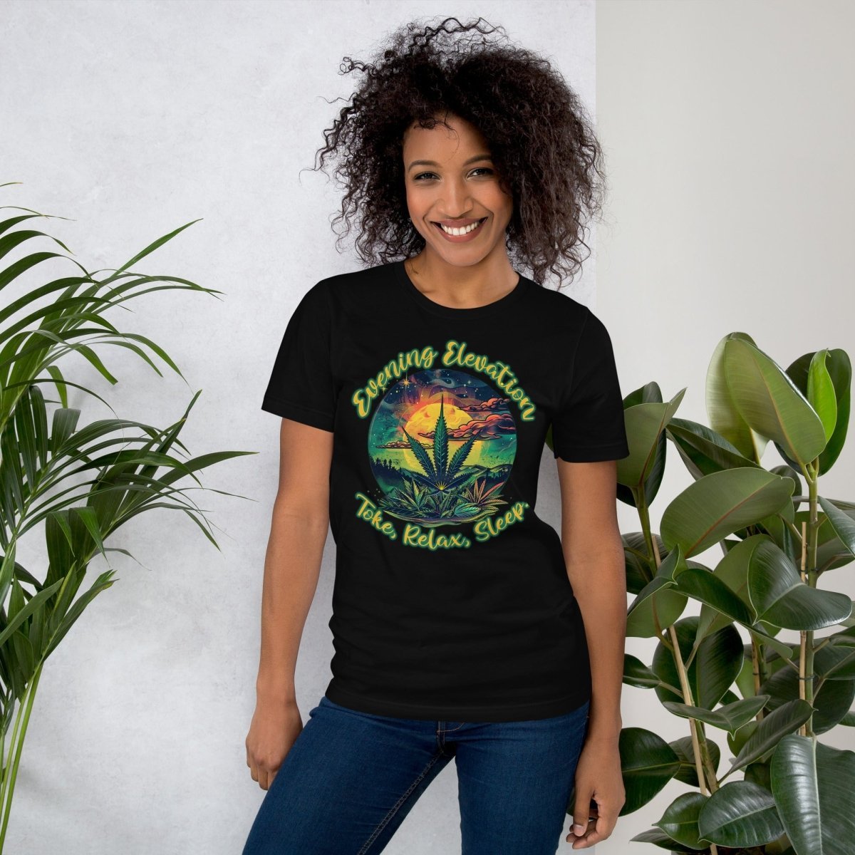 Evening Elevation - Toke, Relax, Sleep. design Unisex t-shirt - The Dude Abides - T-Shirt - Cannabis culture - Cannabis enthusiasts - Cannabis lifestyle