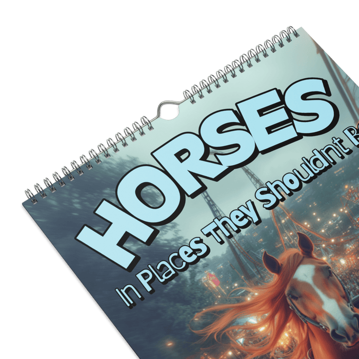 Horses in Places They Shouldn't Be Wall calendar (2025) - The Dude Abides® - Print Material - 2025 gifts - absurd images in a comedic calendar - absurd photography