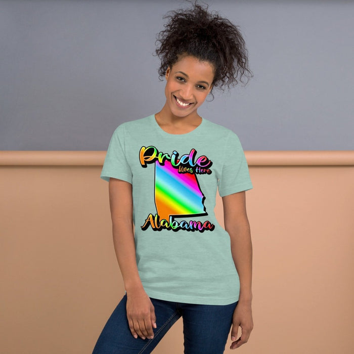 Pride Lives Here - Alabama- State Design Unisex t-shirt - The Dude Abides - T-Shirt - absurd humor - Gay Pride Month - individuality