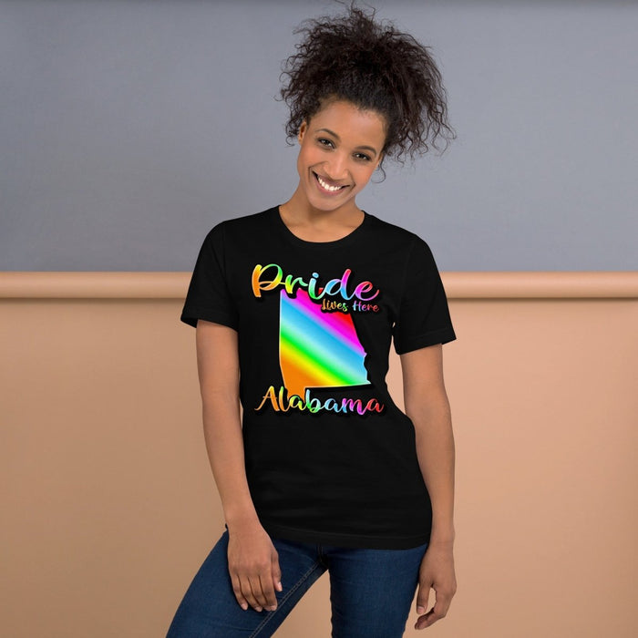 Pride Lives Here - Alabama- State Design Unisex t-shirt - The Dude Abides - T-Shirt - absurd humor - Gay Pride Month - individuality