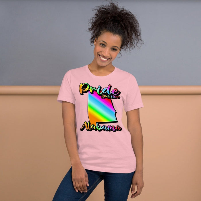 Pride Lives Here - Alabama- State Design Unisex t-shirt - The Dude Abides - T-Shirt - absurd humor - Gay Pride Month - individuality