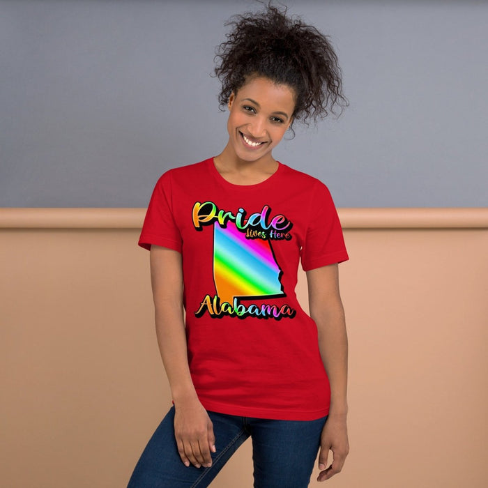 Pride Lives Here - Alabama- State Design Unisex t-shirt - The Dude Abides - T-Shirt - absurd humor - Gay Pride Month - individuality