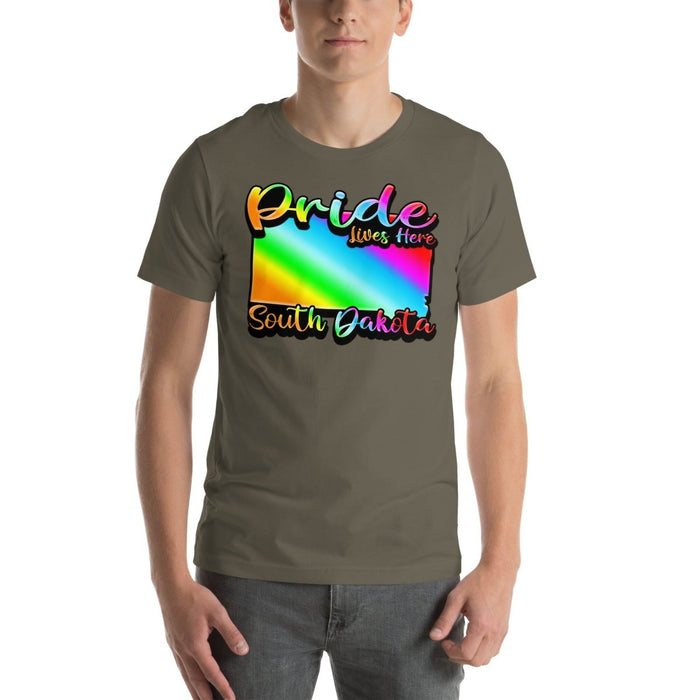 South Dakota State Shape - Pride Lives Here Design Unisex t-shirt - The Dude Abides - T-Shirt - Birthday Gift - boyfriend - Celebrating diversity and inclusivity through pride-themed products