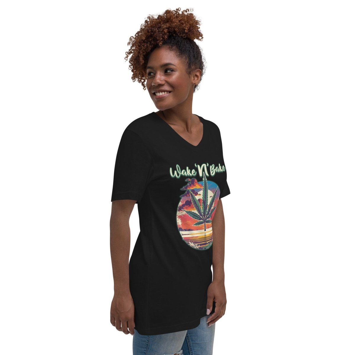 Wake N Bake Unisex Short Sleeve V-Neck T-Shirt - The Dude Abides - T-Shirt - 420 - 420 lifestyle - 420 pride