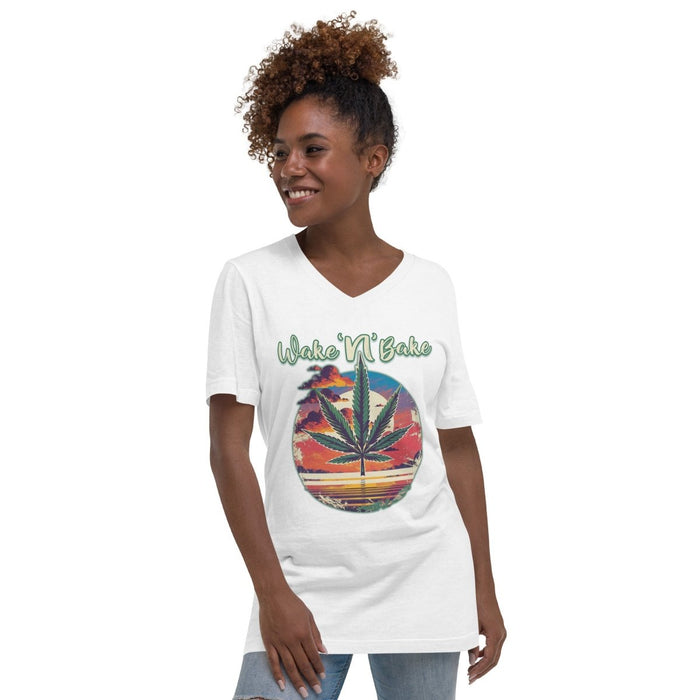 Wake N Bake Unisex Short Sleeve V-Neck T-Shirt - The Dude Abides - T-Shirt - 420 - 420 lifestyle - 420 pride