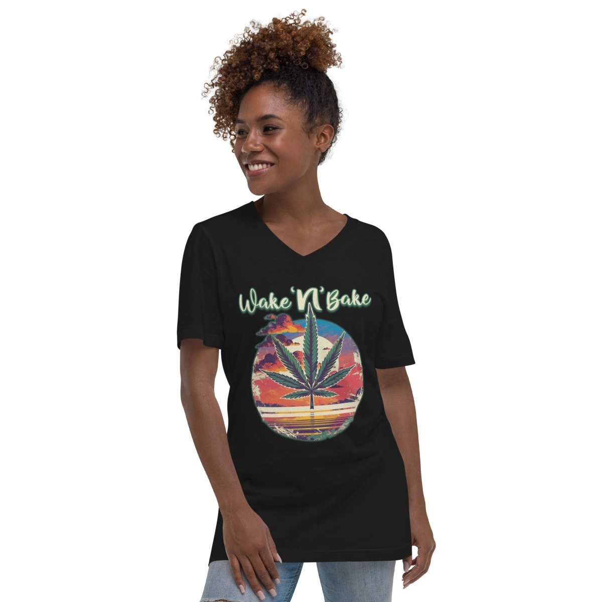 Wake N Bake Unisex Short Sleeve V-Neck T-Shirt - The Dude Abides - T-Shirt - 420 - 420 lifestyle - 420 pride