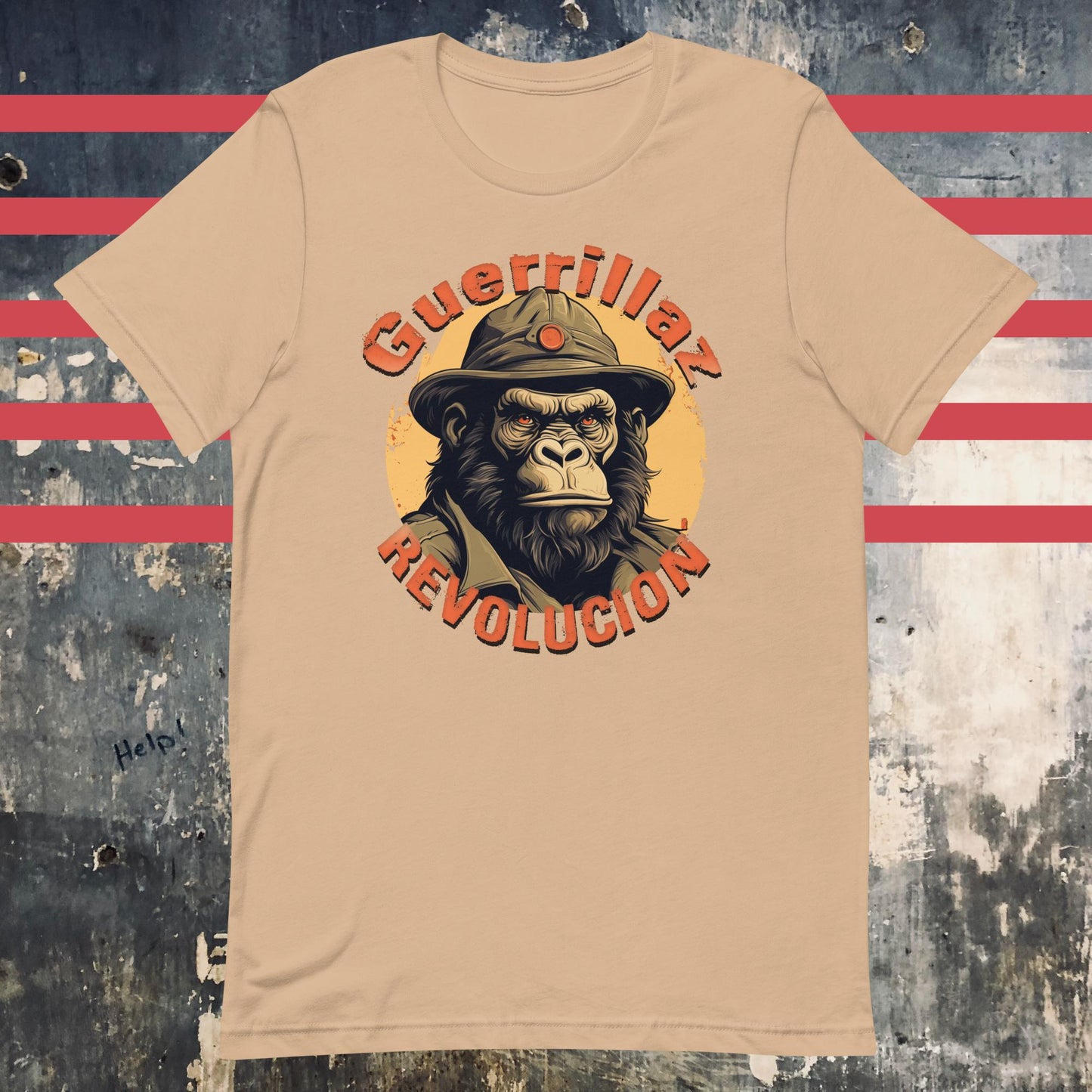 Guerrillaz Revolucion #6: Embrace the Revolution for Change Unisex t-shirt - The Dude Abides - abide - activism - Tan