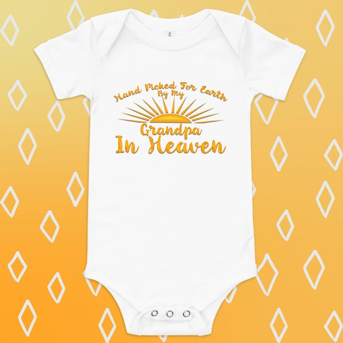 Hand Picked For Earth By My Grandpa In Heaven Design White Baby short sleeve one piece - The Dude Abides - Baby Clothing