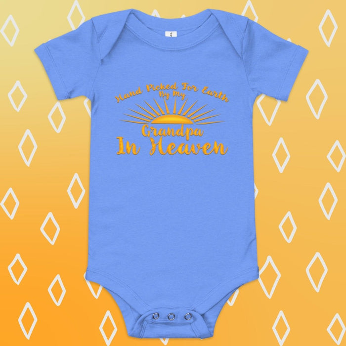 Hand Picked For Earth By My Grandpa In Heaven Design Blue Baby short sleeve one piece - The Dude Abides - Baby Clothing