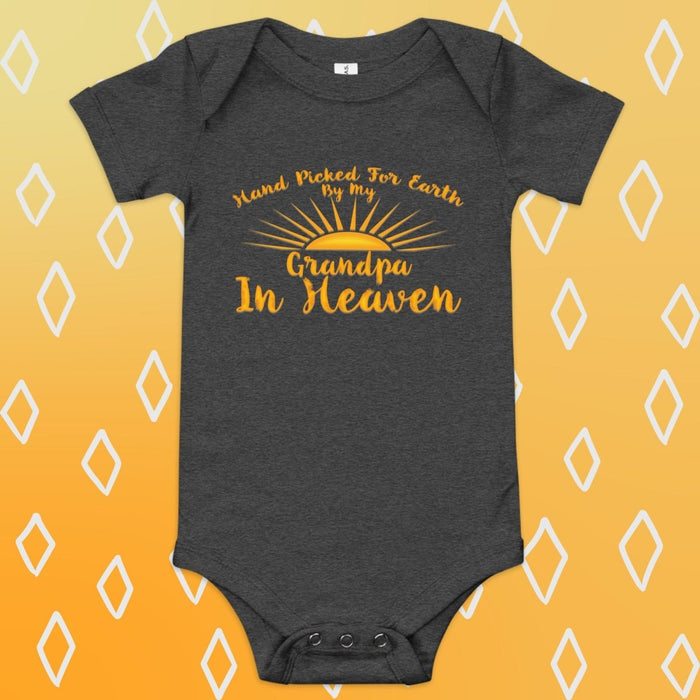 Hand Picked For Earth By My Grandpa In Heaven Design Black Heather Baby short sleeve one piece - The Dude Abides