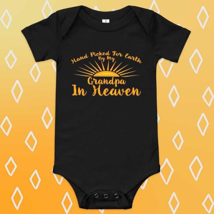 Hand Picked For Earth By My Grandpa In Heaven Design Black Baby short sleeve one piece - The Dude Abides - Baby Clothing