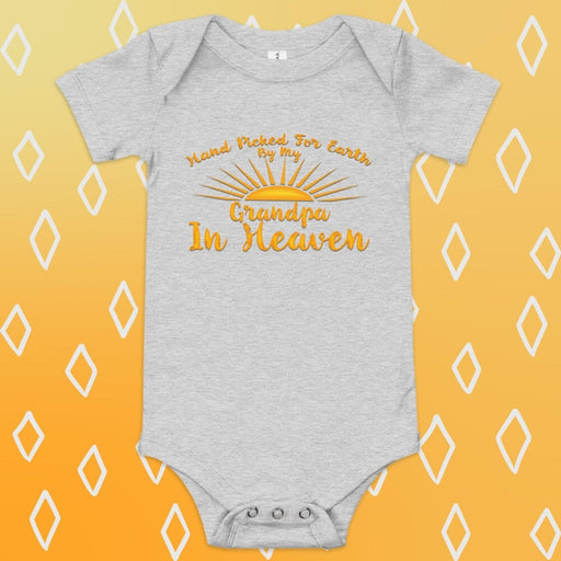 Hand Picked For Earth By My Grandpa In Heaven Design Gray Baby short sleeve one piece - The Dude Abides - Baby Clothing