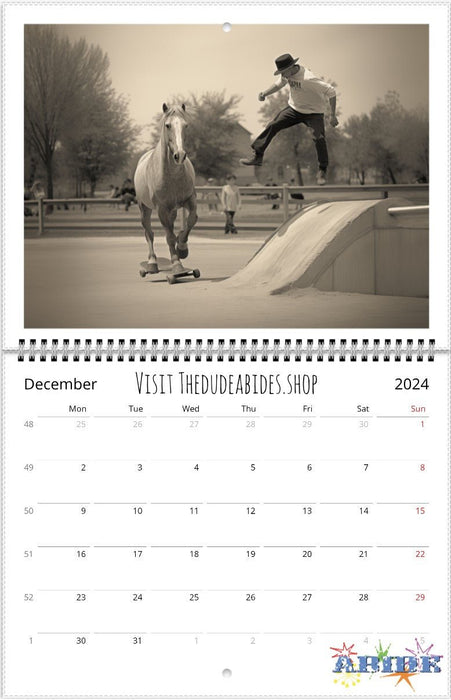 Horses In Places They Shouldn't Be 2024 Wall Calendars - The Dude Abides - Print Material - abide - animal - December