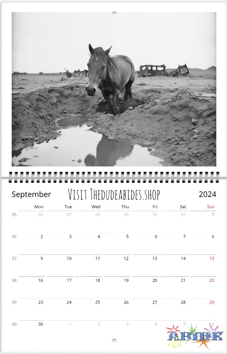 Horses In Places They Shouldn't Be 2024 Wall Calendars - The Dude Abides - Print Material - abide - animal - September