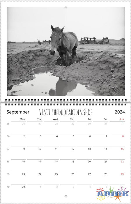 Horses In Places They Shouldn't Be 2024 Wall Calendars - The Dude Abides - Print Material - abide - animal - September