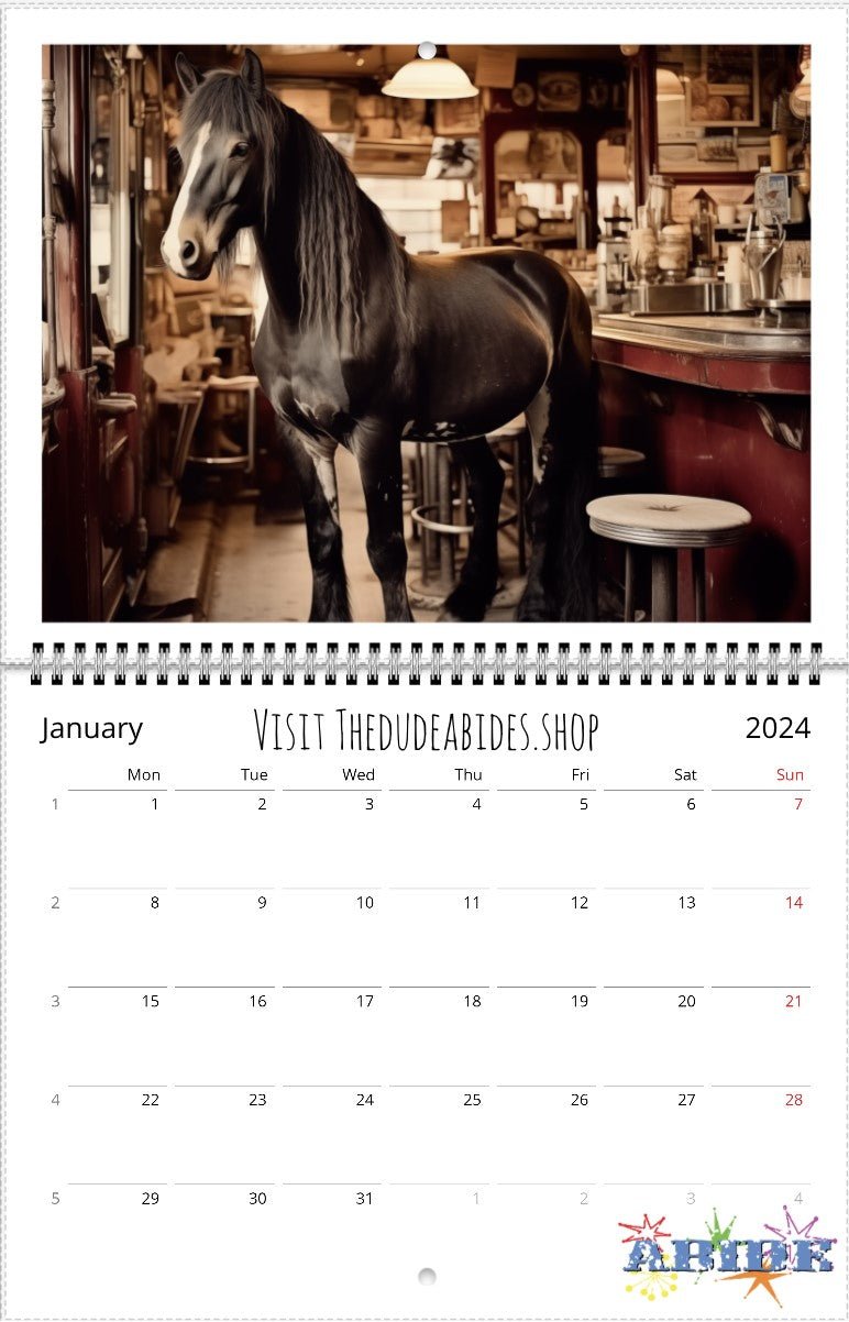 Horses In Places They Shouldn't Be 2024 Wall Calendars - The Dude Abides - Print Material - abide - animal - January