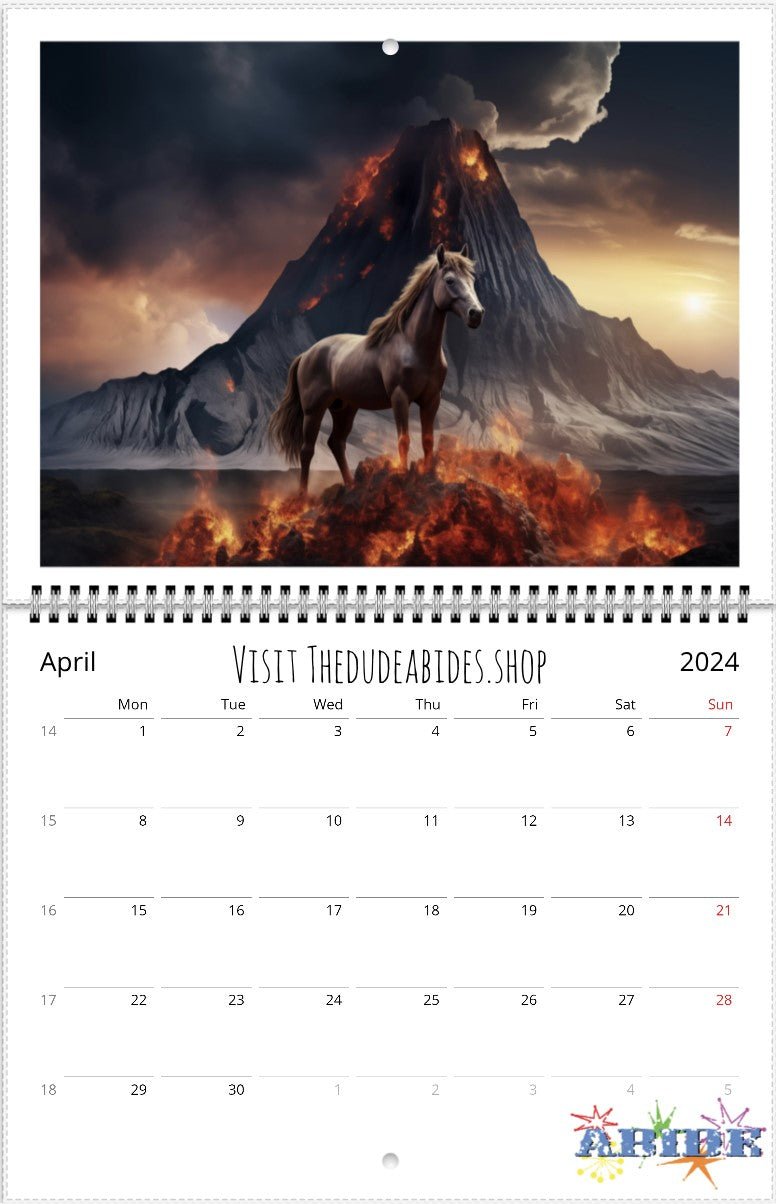 Horses In Places They Shouldn't Be 2024 Wall Calendars - The Dude Abides - Print Material - abide - animal - April