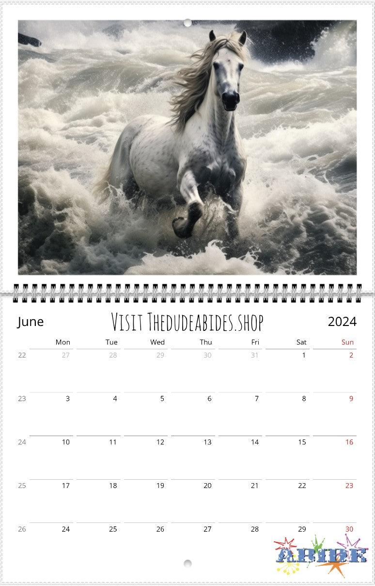 Horses In Places They Shouldn't Be 2024 Wall Calendars - The Dude Abides - Print Material - abide - animal - June