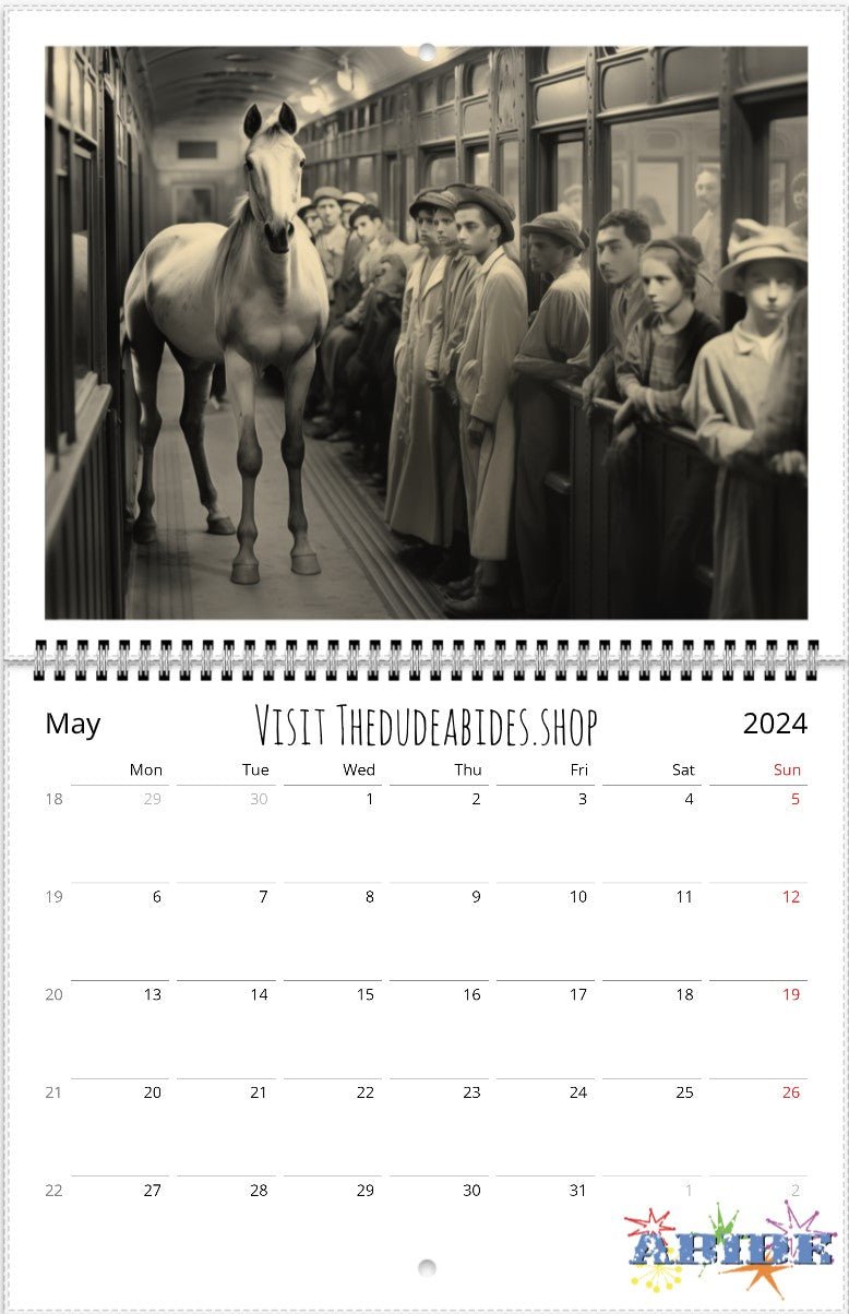 Horses In Places They Shouldn't Be 2024 Wall Calendars - The Dude Abides - Print Material - abide - animal - May