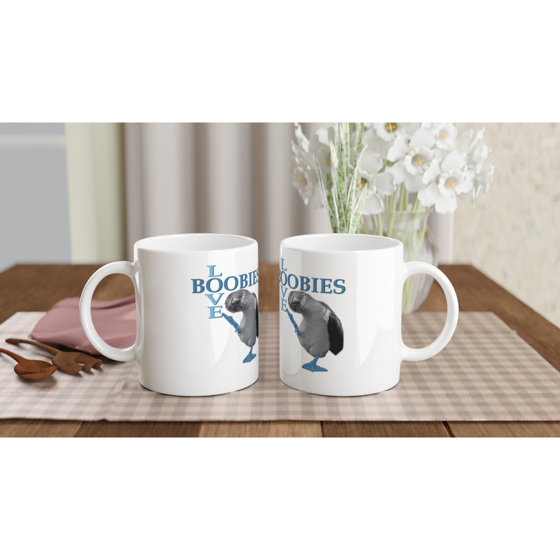 Love Boobies White 11oz Ceramic Mug - The Dude Abides - Coffee Mug - adorable - animal - animals