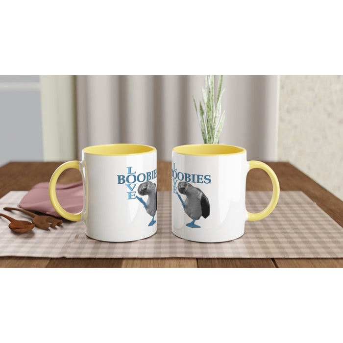 Love Boobies White 11oz Ceramic Mug with Color Inside - The Dude Abides - Coffee Mug - adorable - animal - animals