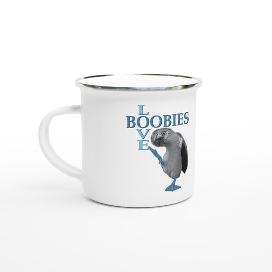 Love Boobies White 12oz Enamel Mug - The Dude Abides - Coffee Mug - adorable - animal - animals