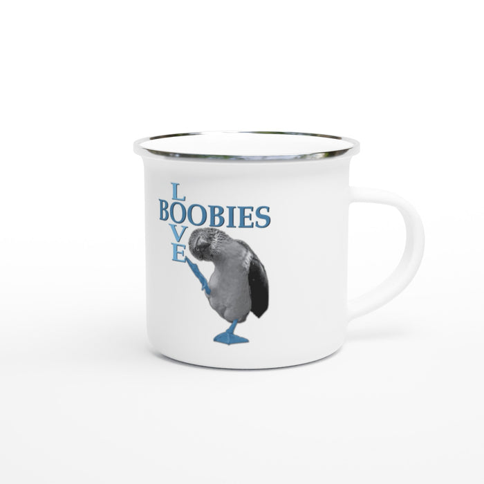 Love Boobies White 12oz Enamel Mug - The Dude Abides - Coffee Mug - adorable - animal - animals