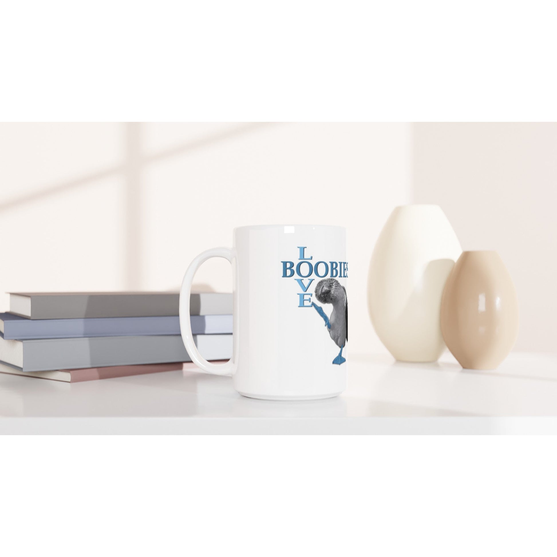 Love Boobies White 15oz Ceramic Mug - The Dude Abides - Coffee Mug - adorable - animal - animals