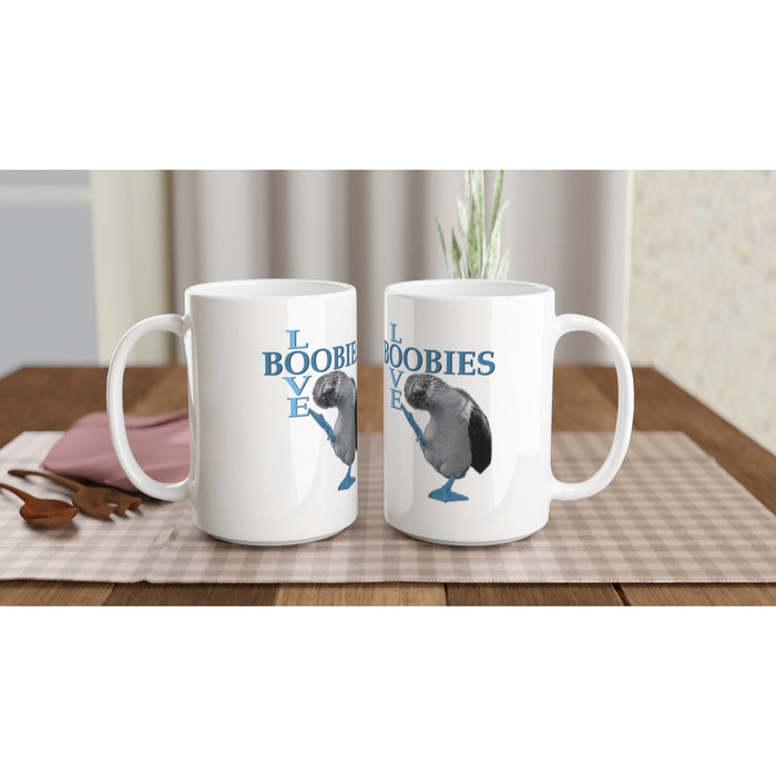 Love Boobies White 15oz Ceramic Mug - The Dude Abides - Coffee Mug - adorable - animal - animals