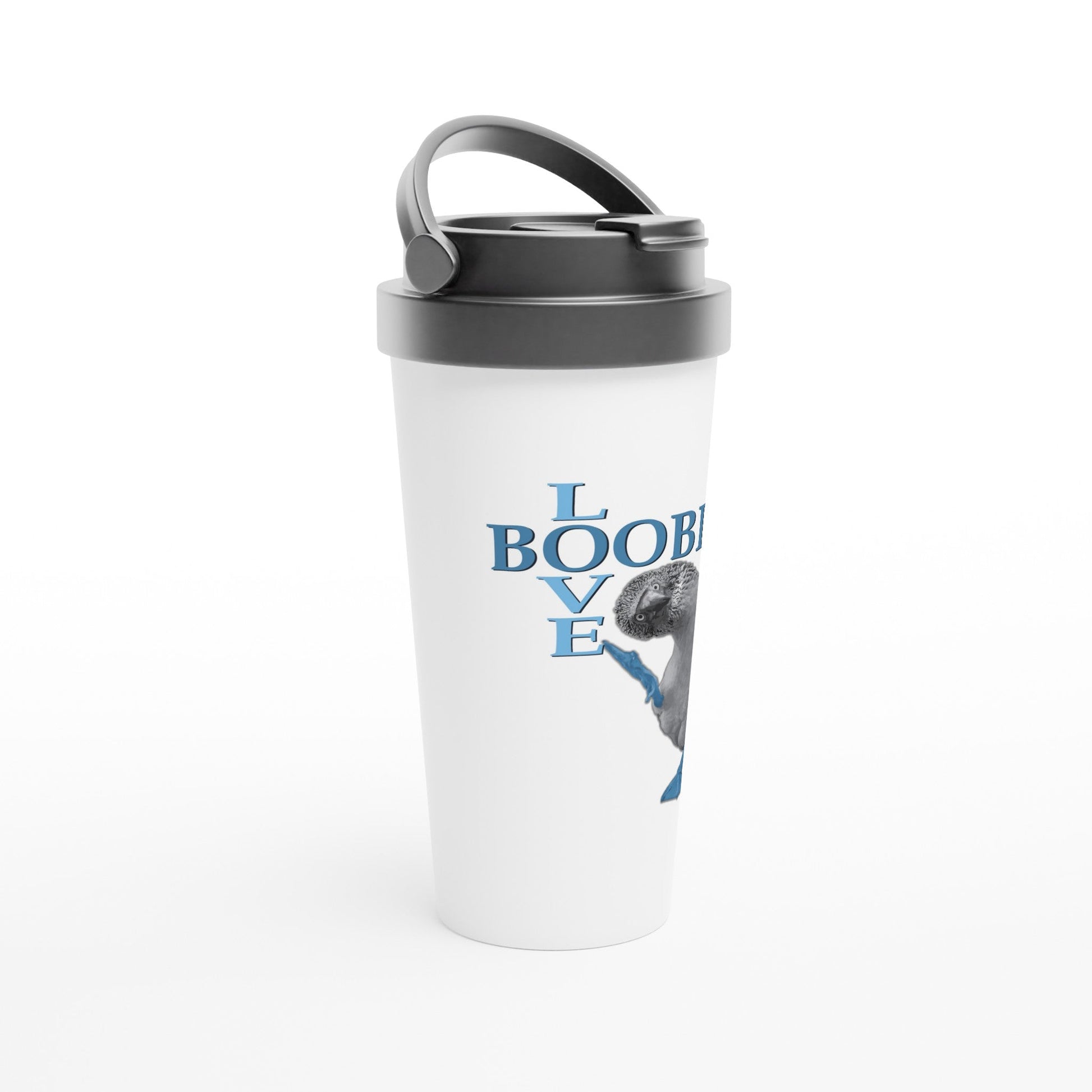 Love Boobies White 15oz Stainless Steel Travel Mug - The Dude Abides - Water Bottle - adorable - animal - blue footed booby